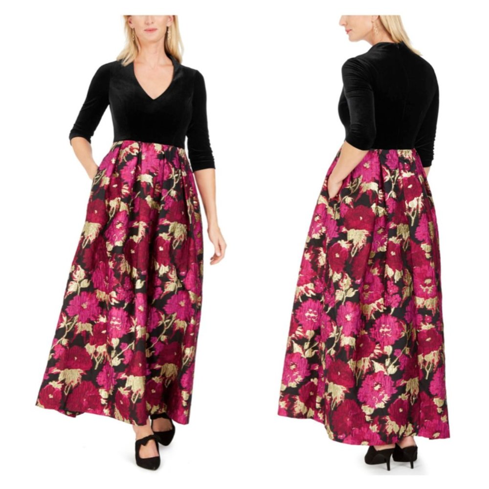 ELIZA J Floral V Neck Sheath Evening Dress